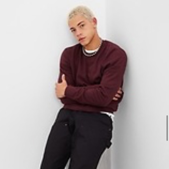 GAP Mainstay Crewneck Sweater in Aubergine Wine Burgundy Maroon Soft Shirt MED - Picture 3 of 4